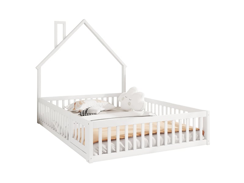 Lit enfant 140x200 cm avec sommier à lattes, forme cheminée, blanc - Conforama A