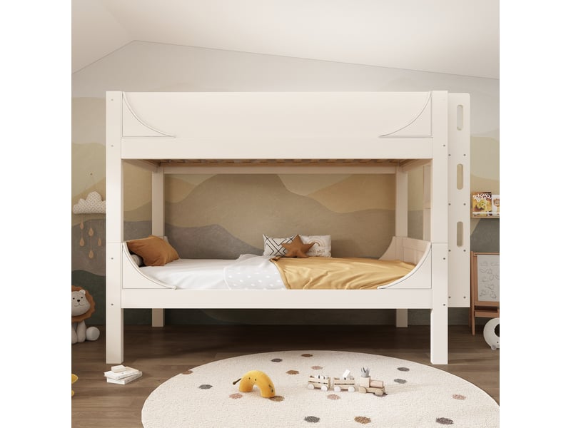 Lit superposé séparable 90x200 blanc forme traîneau avec échelle - Conforama B