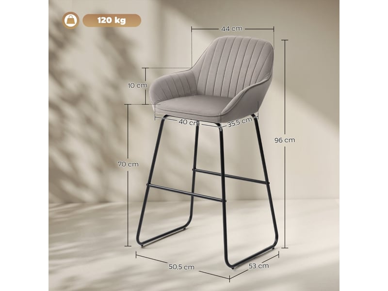  Lot de 2 tabourets de bar,avec accoudoirs et repose-pieds,polyester,gris  - Conforama C