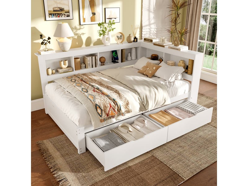  Lit convertible en panneaux de fibres moyenne densité et pin blanc 140x200 cm  - Conforama D