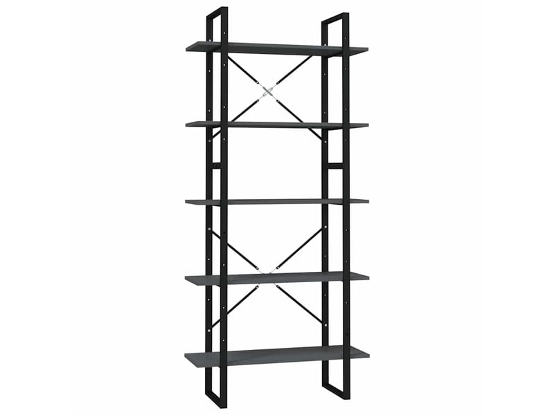  Bibliothèque à 5 niveaux, armoire à livres gris 80x30x175 cm bois d'ingénierie  - Conforama A