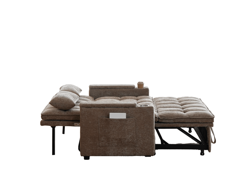  Canapé convertible 3-en-1 142x89x89 cm en chenille marron  - Conforama E