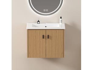 Armoire de salle de bain avec 2 portes à fermeture douce, rangement pour petits espaces, en mdf chêne clair, 60 cm