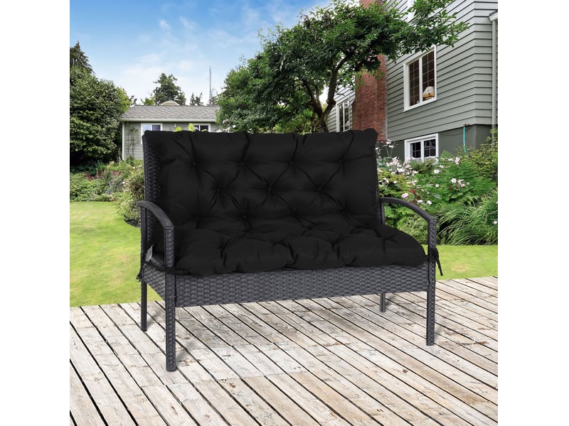  Coussin de banc 3 places 100x98x8 cm noir en polyester, assise et dossier avec 6 liens, intérieur extérieur  - Conforama B