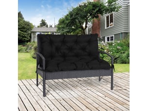 Coussin de banc 3 places 100x98x8 cm noir en polyester, assise et dossier avec 6 liens, intérieur extérieur