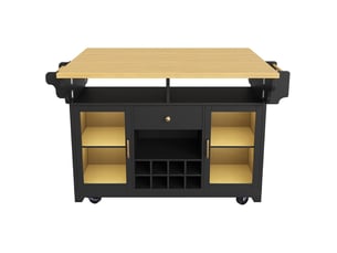 Desserte de cuisine 95 cm éclairage led plateau rabattable des deux côtés étagères réglables porte-bouteilles mobile finition noire
