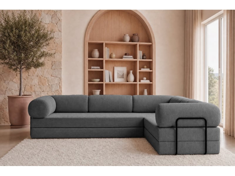  Cosima l - canapé d'angle convertible petit velours côtelé 4 places gris foncé gauche  - Conforama D