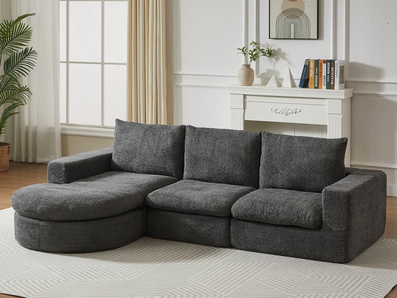  Canapé d’angle modulable 3 places en tissu chenille, méridienne réversible, 250 × 160 × 80 cm, gris  - Conforama B