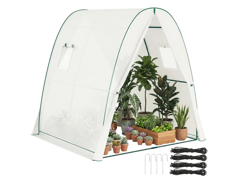  Serre de jardin 1,8 x 1,8 x 2 m avec portes enroulables et grandes fenêtres, serre tunnel de jardin, blanc  - Conforama A