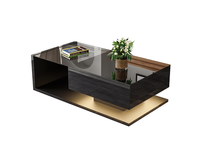  Table basse 105x55x32,5 cm avec plateau en verre trempé et led 16 couleurs, pour salon, panneau de particules, noir  - Conforama A