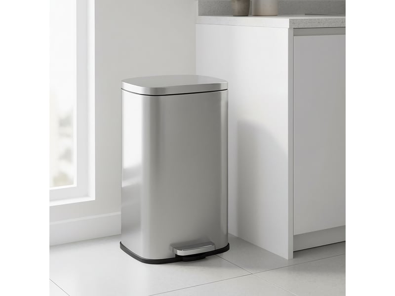 Poubelle de cuisine, 30 litres, poubelle, poubelle à pédale avec couvercle à fermeture douce et seau intérieur, acier, argent  - Conforama B