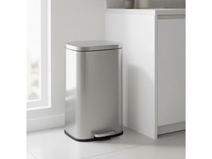 Poubelle de cuisine, 30 litres, poubelle, poubelle à pédale avec couvercle à fermeture douce et seau intérieur, acier, argent