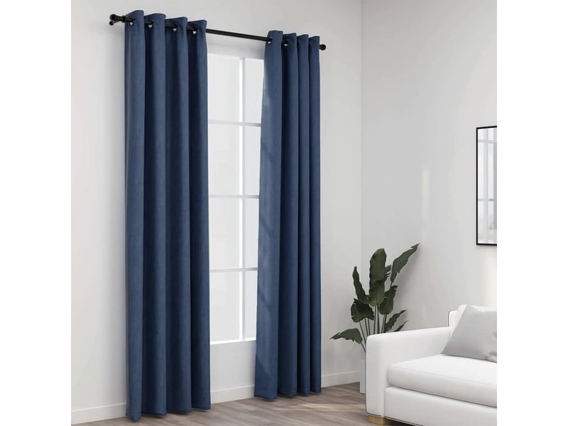  Lot de 2 rideaux occultants, rideaux black-out aspect lin avec œillets bleu 140x225cm cf44520  - Conforama B