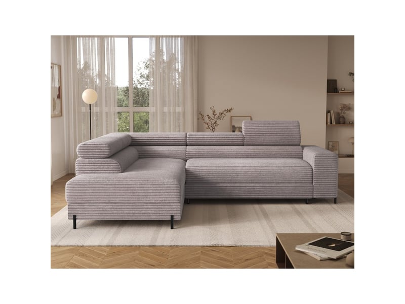  Canapé d'angle colesia convertible 5 places gris velours côtelé – gauche – 274x200cm  - Conforama E