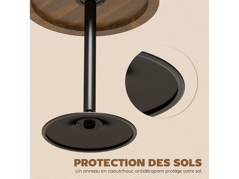  Table de bar ronde 60 cm, table haute cuisine mange-debout avec patins antidérapants, pour cuisine, noyer, salon  - Conforama E