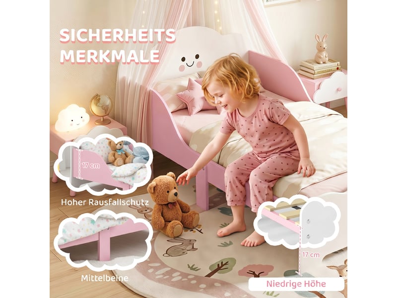  Lit enfant 140 x 70 cm avec barrières de sécurité rose  - Conforama E