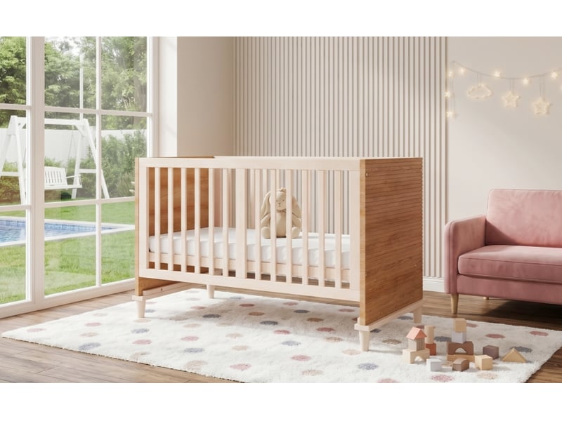 Lit bébé 1 place 70×140 cm, hauteur réglable et barrières - okmyhome- bois naturel, sans matelas  - Conforama E