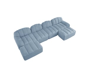 Canapé modulable en u 4 places 366x165x79 cm, mousse 32d, assise profonde, 2 poufs, bleu