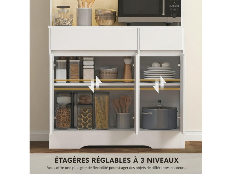Buffet de cuisine haut modenvie avec plan de travail 100 x 38 x 180 cm 6 portes 2 tiroirs led rgb blanc - Conforama E