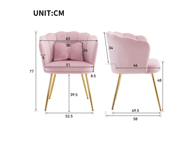  Chaise de salon - avec accoudoirs, dossier pétales et coussin papillon en velours - rose  - Conforama C