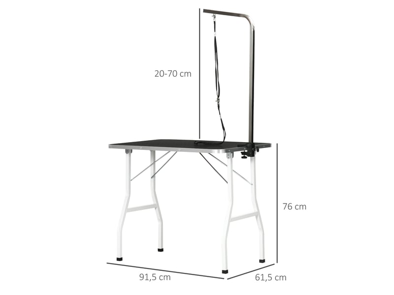 Table de soins avec boucles réglables, plateau antidérapant et pieds pliants pour l’entretien du poil, noire - Conforama D