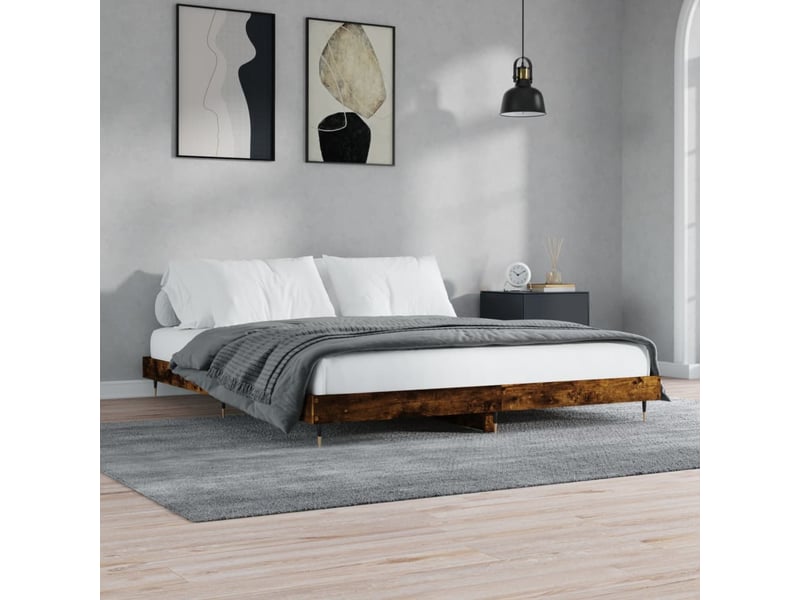  Lit double- lit adulte -  cadre de lit sans matelas chêne fumé 200x200 cm bois ingénierie  - Conforama B