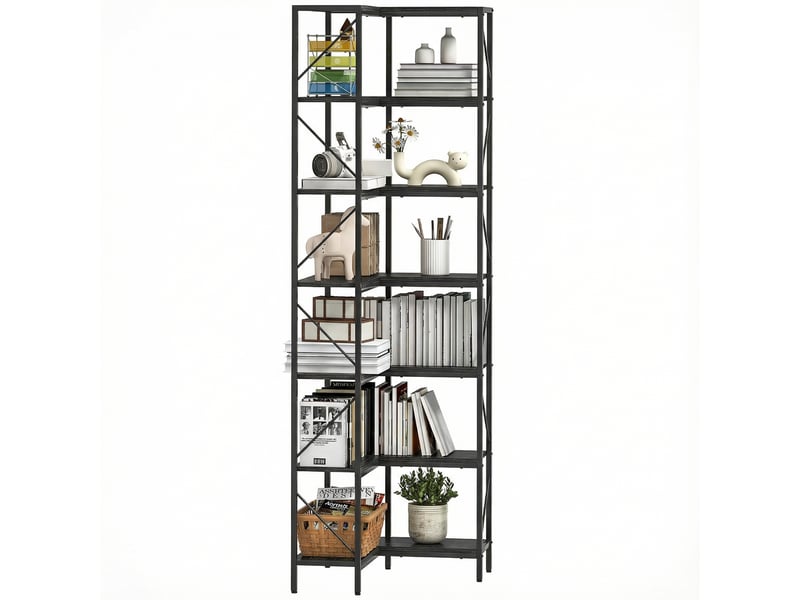  Bibliothèque d'angle à 7 niveaux industriel avec étagères de rangement, 60 x 60 x 198 cm, noir  - Conforama A