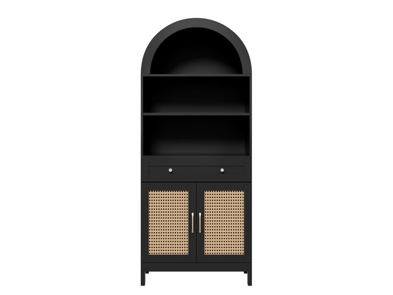  Meuble de rangement 2 portes 1 tiroir 3 niches noir et naturel 70 x 40 x 170 cm N657P45623334S - Conforama A