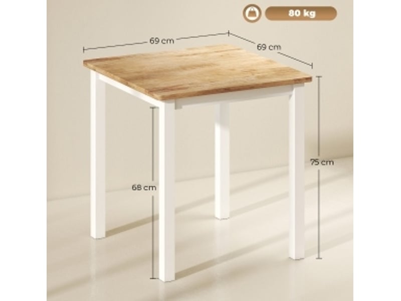  Table de salle à manger 2 à 4 personnes avec structure renforcée, style campagne, bois, chêne et blanc, 69 × 69 × 75 cm  - Conforama D