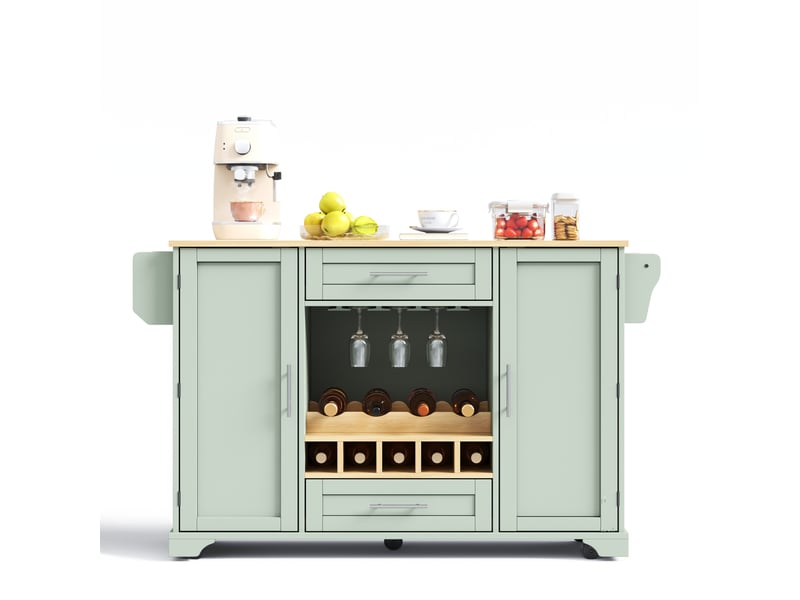  Desserte de cuisine à roulettes 138x4570x92 cm avec plateau rabattable vert antique  - Conforama A