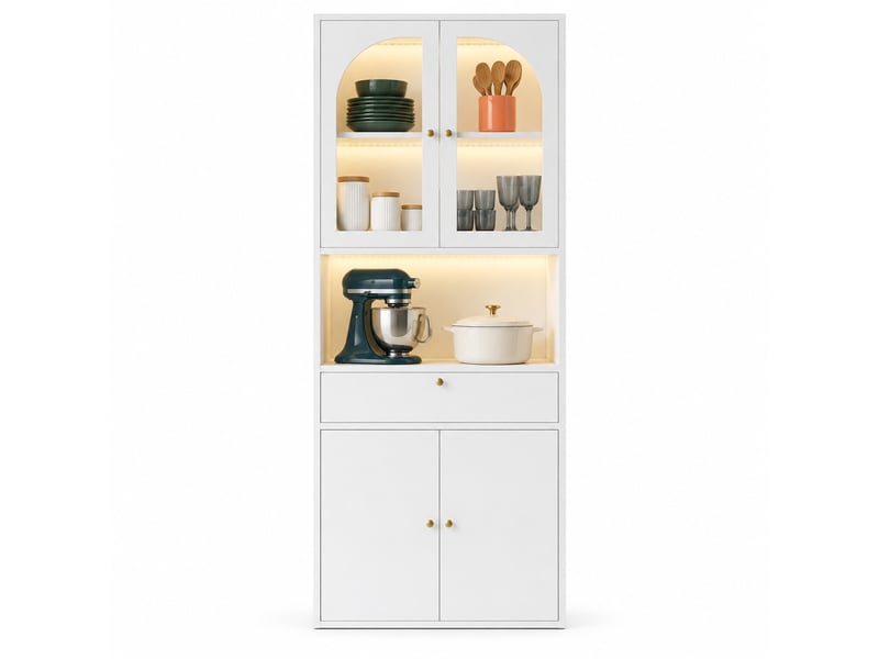  Armoire vitrée blanche 70 x 35 x 180 cm avec led rgb, tiroir et rangements  - Conforama A