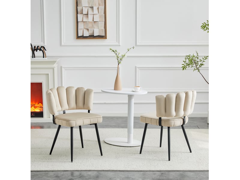  Lot de 2 chaises de salle à manger 60x46x80 cm, beige et noir, métal+tissu, chaise de cuisine, dossier en forme de fleur ergonomique  - Conforama D