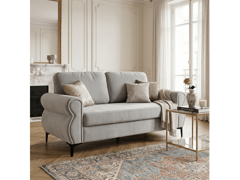  Canapé 2 places ulevr à housses amovibles 173,5 x 81 x 92 cm, polyester gris clair, pieds métal 15 cm  - Conforama D