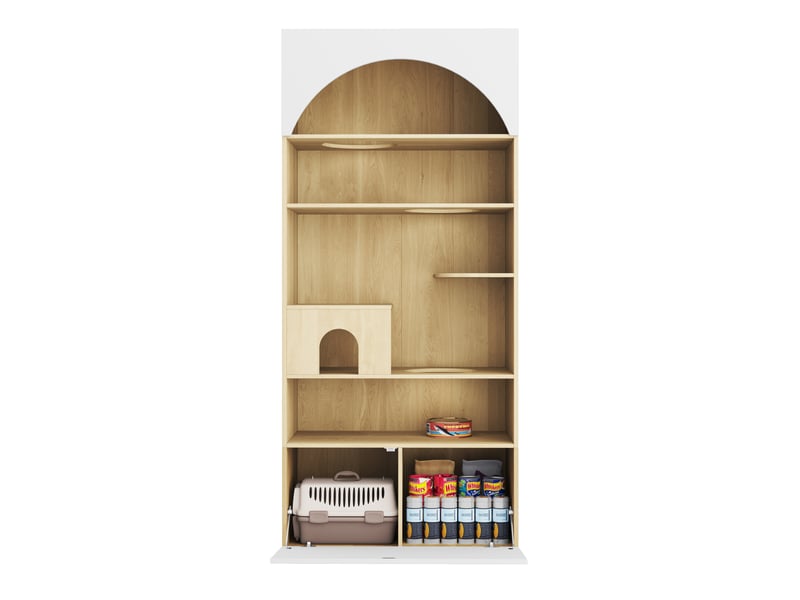 Meuble 90 x 50 x 200 cm avec niche, plateformes et espace de rangement, blanc effet bois - Conforama W