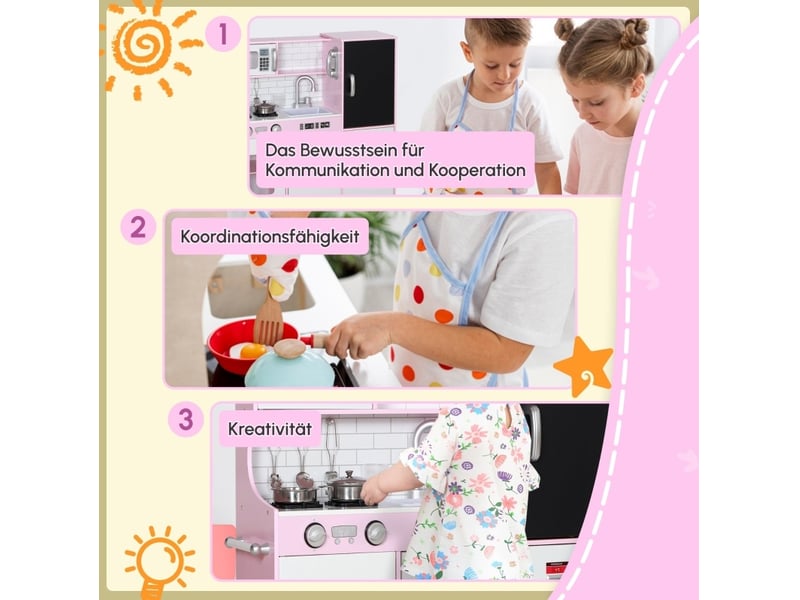  Cuisine jouet 83,8x26,8x81 cm avec accessoires bois rose  - Conforama E