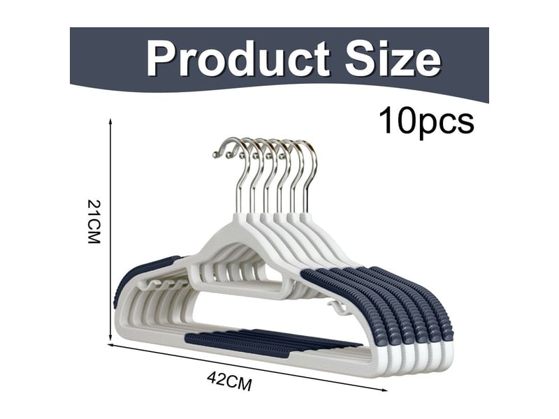  Cintres antidérapants en plastique - lot de 10 cintres fins pour manteaux et chemises, avec crochet pivotant et poignée en caoutchouc. Très résistants et extra larges, ils permettent un gain de place  - Conforama C
