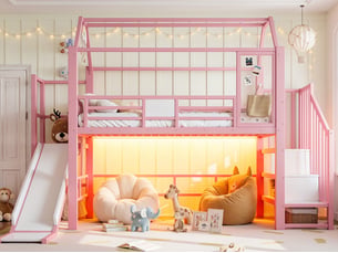 Lit mezzanine 90x200 cm <strong>LEYTN</strong>  <strong></strong> coloris rose