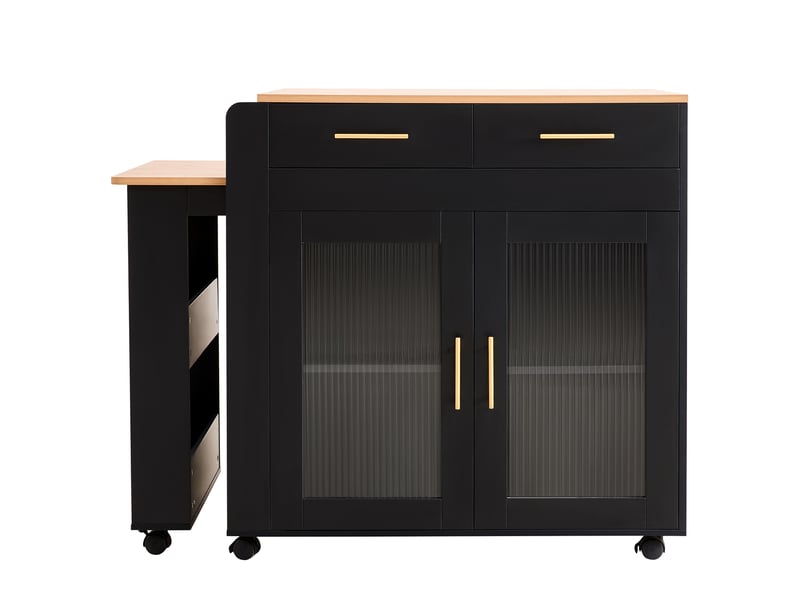  Îlot de cuisine extensible noir, table 2–4 places, rangement, prises usb-ac  - Conforama A