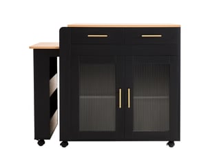 Îlot de cuisine extensible noir, table 2–4 places, rangement, prises usb-ac
