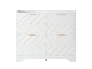 Meuble à chaussures, range-chaussures gain de place pour entrée et couloir, 4 abattants avec façade texturée 3d et poignées dorées en mdf, blanc