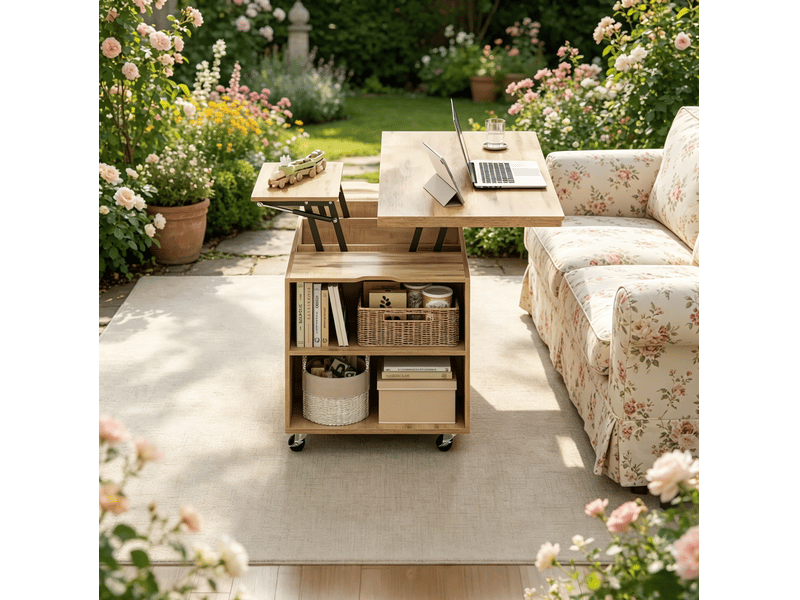  Table basse relevable et extensible en bois et métal, chêne clair, 100 x 50,5 x 53 cm  - Conforama D