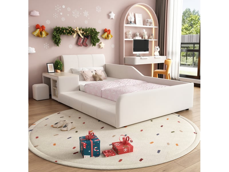  Modenvie lit enfant avec bureau 90x200 cm - avec tabouret et étagère, sans matelas - blanc  - Conforama B