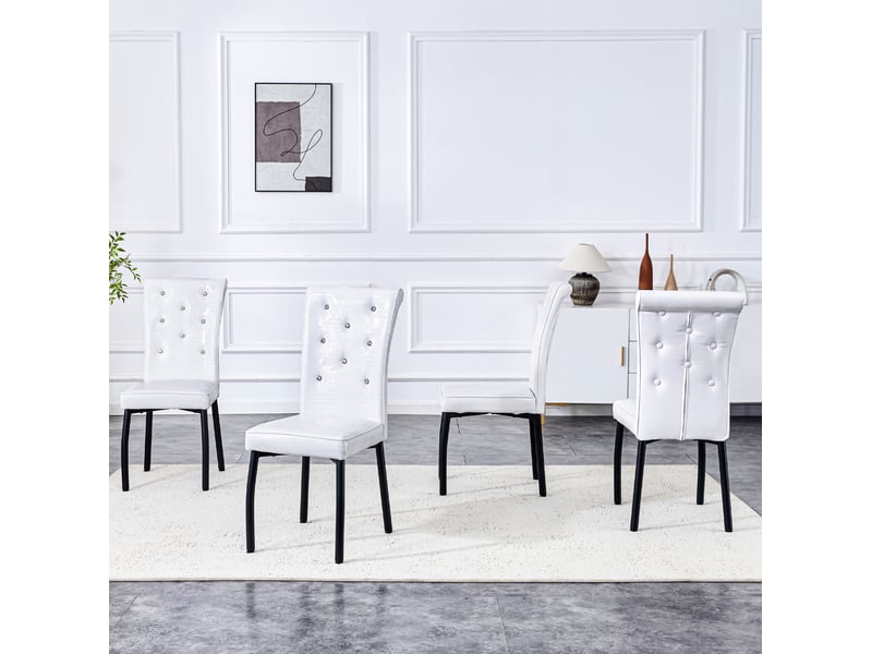 Lot de 4 chaises de salle à manger rétro avec boutons décoratifs en pvc et métal blanc et noir - Conforama D