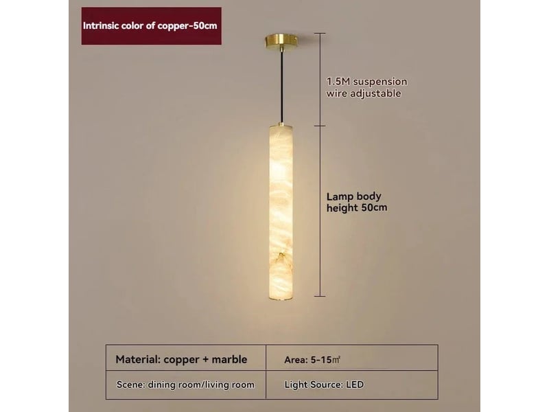  Suspension en marbre naturel 50cm, dorée – led lumière chaude, style chandelier moderne  - Conforama B