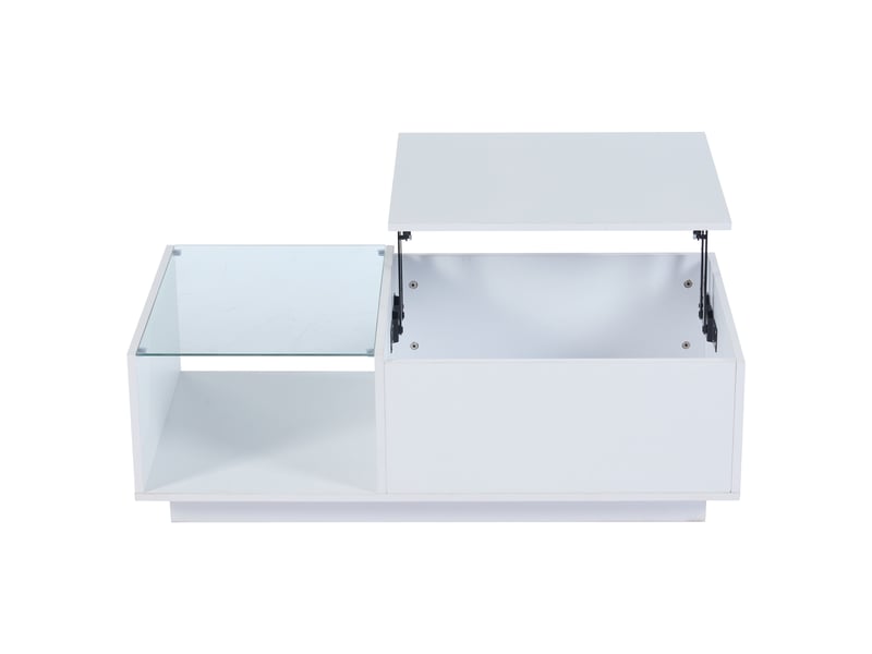 Table basse led relevable avec rangement caché, plateau en verre trempé, 100x50x33cm, blanc - Conforama R