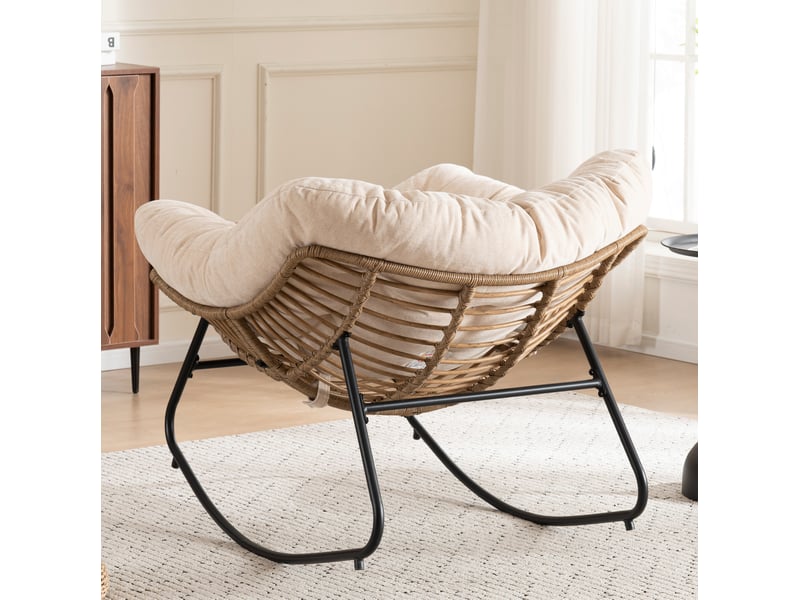  Fauteuil à bascule modenvie moderne en chenille beige 95 x 107 x 83 cm  - Conforama D