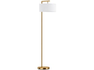 Lampadaire lampe à pied abat-jour en tissu de lin base ronde stable pour salle bureau chambre à coucher 47 x 37 x 153 cm or et blanc