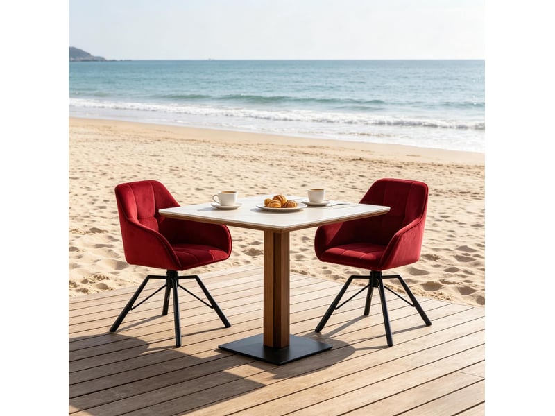  Chaise lot de 2 pivotante avec accoudoirs et dossier rembourré en velours  - Conforama D