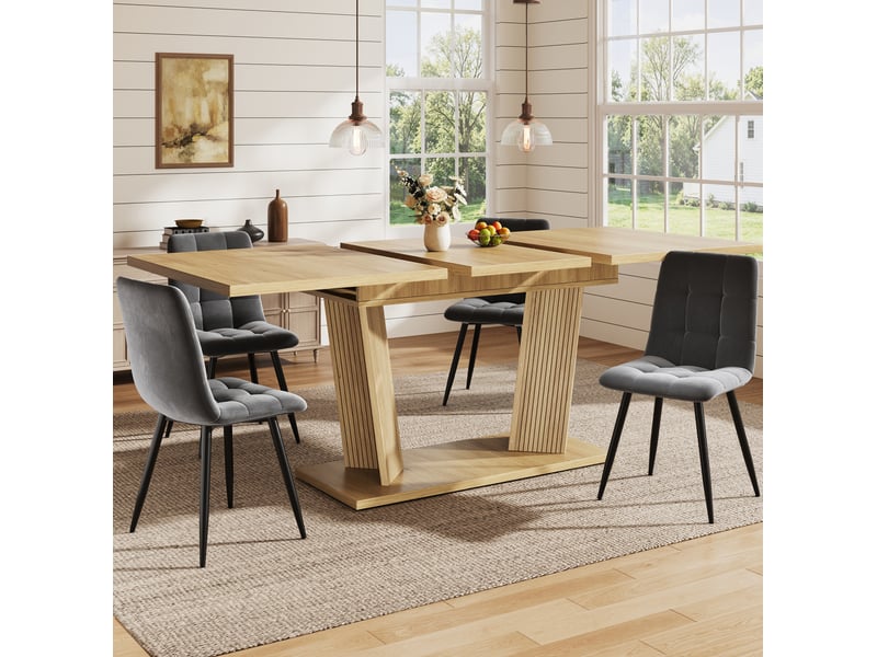 Table à manger extensible 120-160 x 80 cm en mdf et métal, naturel brun clair  - Conforama D