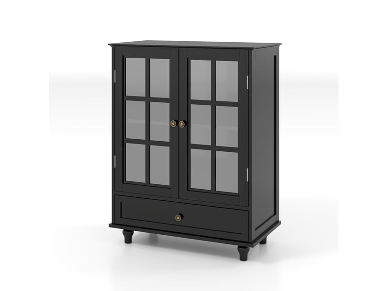  Buffet vitré 2 portes avec tiroir 71x38x93 cm en mdf noir  - Conforama A
